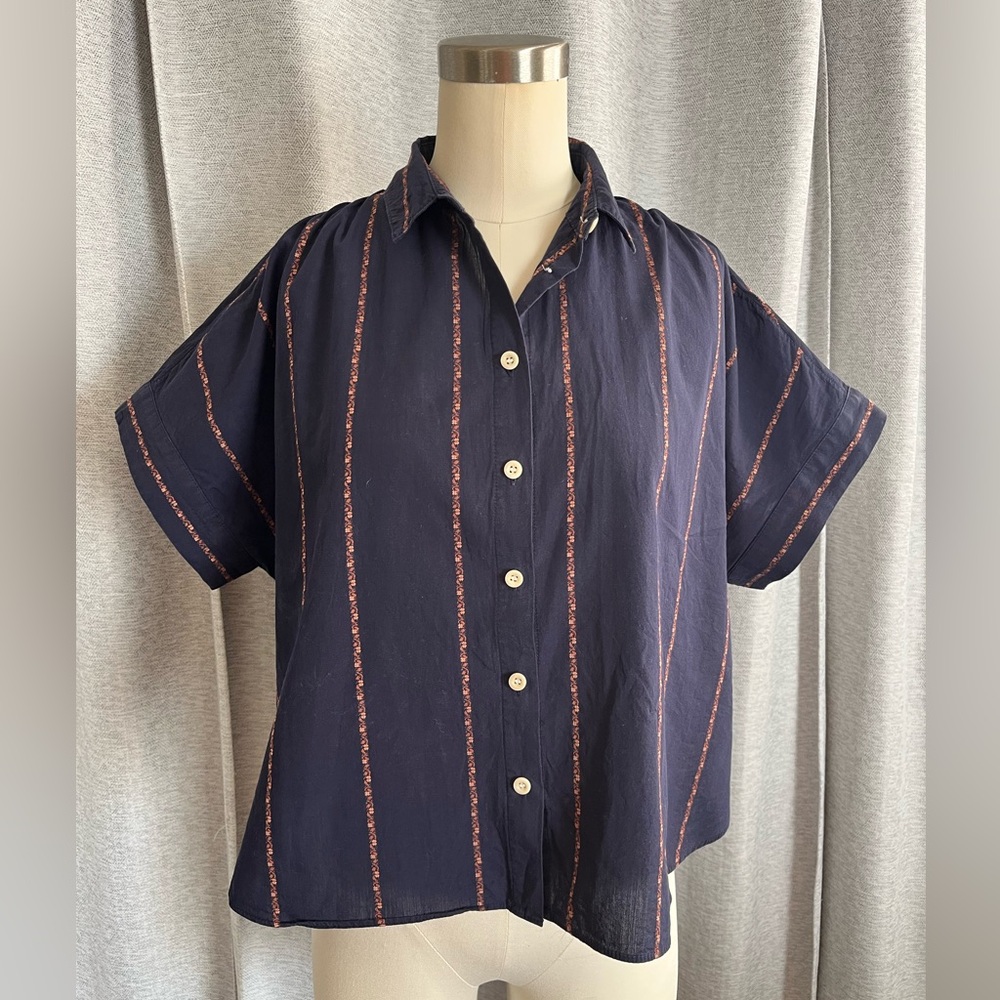 Madewell Navy and Pink Striped Button Down Shirt